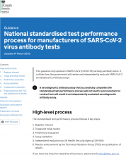 National standardised test performance process for manufacturers of SARS-CoV-2 virus antibody tests [Updated 14th March 2022]